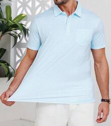 Mens Golf Shirt Short Sleeve Dry Fit Print Moisture Wicking Performance Patterns Collared Polo Shirt With Pocket-2025 - Sky Blue - View 8