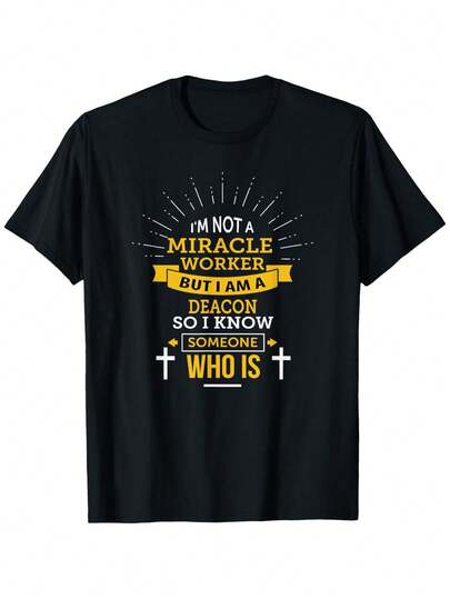 [Ocio al Aire Libre] Camiseta Divertida de Mayordomo - 'No soy un Hacedor de Milagros' - Algodón, Negra, S-XXXL, Regalo Unisex para Papá, Mamá, Amigos, Diseño Casual y Espiritual con Patrón de Cruz