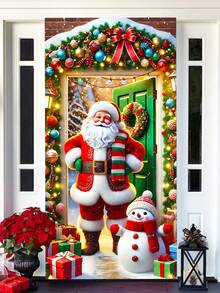 Tenda da porta versatile in poliestere con Babbo Natale e pupazzo di neve - Design rustico vintage per Natale, Ognissanti, Ringraziamento e altro - 90x180 cm, ideale per Natale, perfetta per il Ringraziamento