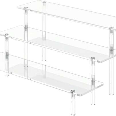 3 Tier Acrylic Display Risers, Large Perfume Organizer Stand, Clear Cupcake Stand Holder, Display Shelves For Figurines, Dessert Shelf For Party, Risers Display Stand For Decoration (1 Pack)