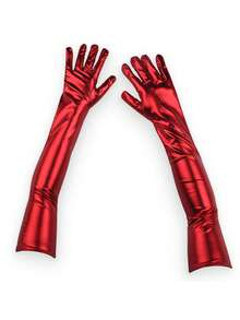 1 Pair Sexy Patent Leather Long Gloves, Cosplay Tight Fit Gloves, Suitable For Pole Dancing, European And American Style - Red - View 2