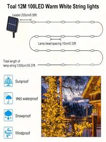 50/100/150/200/300 Luces de Navidad solares LED, 8 modos - Luces de hadas resistentes al agua IP65 | Luces de jardín, ideales para jardín, patio, casa, fiesta, vacaciones, boda y decoración navideña - Cadena de luces LED solares - Ver 12