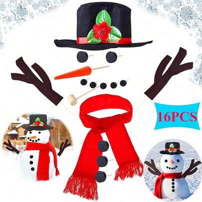 16 件圣诞雪人装饰制作套件趣味户外 DIY 圣诞雪人装饰冬季节日圣诞礼物派对装饰