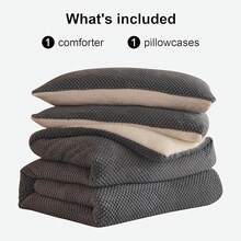 3-Piece Queen 3D Jacquard Comforter Set - Ultra-Soft Sherpa Fluffy Grey Warm Bedding (90"X90"+2 Pillowcases) - Grey - View 6
