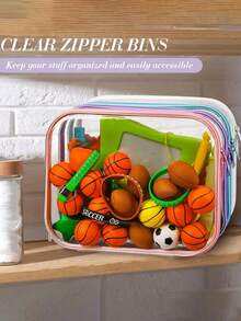 PVC Zipper Storage Box, Transparent Hard Zipper Protective Case, Transparent Hard Stackable Toy Storage Bag, Home Storage Box, Multi-Purpose Transparent Storage Box, Suitable For Clothing Storage, Fully Functional Storage Bag, Transparent Zipper Bag, Portable Travel Storage Box, Storage Bag, Digital Product Storage - Multicolor - View 3