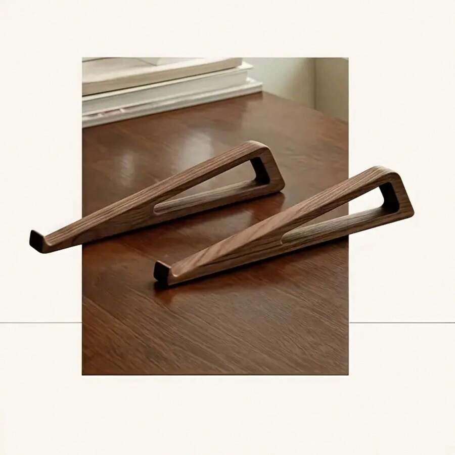 2pcs Portable Foldable Wooden Laptop Stand With Adjustable 12° Angle - Triangular Wood Design For Books, Tablets & Laptops, Retro Style Desk Accessory, Sturdy Construction, Laptop Stand For Desk, Tablet Stand, Minimalist Design, Construction