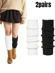 2 Pairs Women's Ribbed Knit Leg Warmers/Boot Cuffs For Winter, Dance, Yoga & 80s Party Outfits - Multicolor - View 1