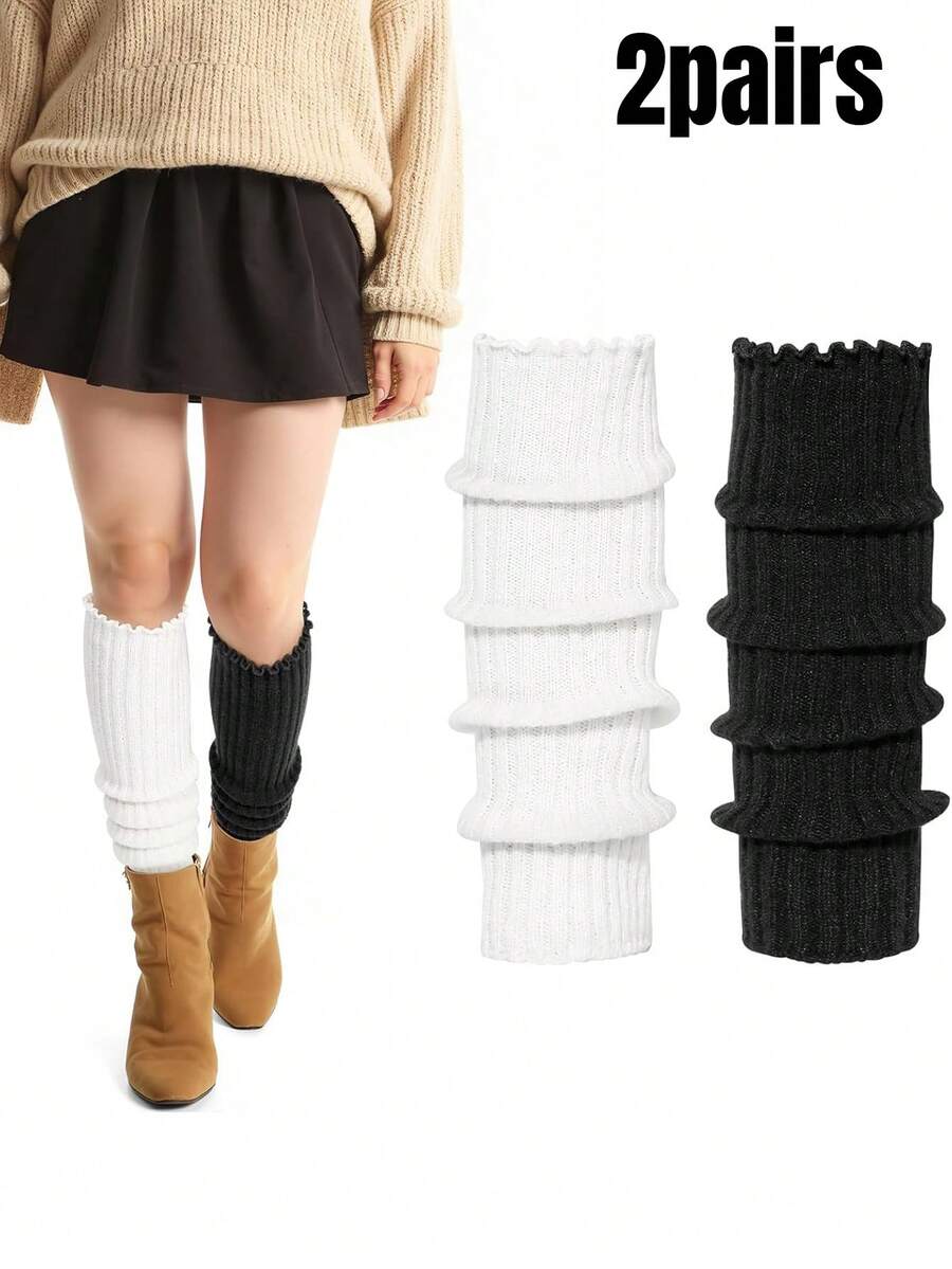 2 Pairs Women's Ribbed Knit Leg Warmers/Boot Cuffs For Winter, Dance, Yoga & 80s Party Outfits - Multicolor - View 1