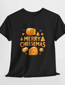 Cheesmas Unisex Tee, Cheese Lover Christmas Shirt, Holiday T-Shirt Gift, Festive Tee, Winter Apparel - 黑色 - 查看 1