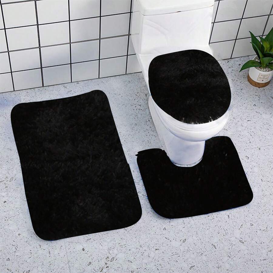 3-Piece Bathroom Carpet Set - Super Soft Non-Slip Bathtub Mat With High Absorbency, Machine Washable Fluffy Rugs For Shower, Bedroom, Kitchen & Living Room, Includes 1 Small, 1 U-Shaped & 1 Large Carpet, Anti-Slip PVC Backing, 1-Inch Microfiber Fibers