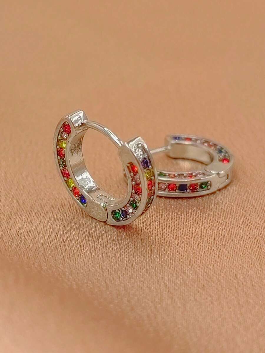 1對輕盈的豪華極簡多色立方氧化鋯圈耳環,日常佩戴 - 復古銀色 - 查看 1