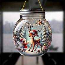 Christmas Ornament 2D Acrylic Deer Jar Hanging Decorations For Tree Wall Door Holiday Party Supplies