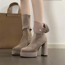 Botas femininas de cano médio - Preto - Ver 7