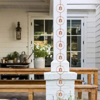 1件雨链，落水管分流器，厚铁花园装饰，铁艺花园礼品，花园雨链，用于落水管和排水的铁制悬挂钢叶雨链，家居装饰风铃花盆