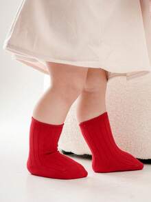 3 双婴儿纯色舒适中筒袜，适合 1-3 岁儿童日常穿着，秋冬季 - 彩色 - 查看 4