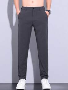 Men's Solid Color Pocket Casual Commuter Tapered Pants - Dark Grey - View 2