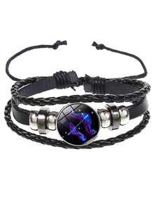 1pc Vintage Style Braided Leather Cord + Gemstone Combination Men's Bracelet, 12 Zodiac Signs - Constellation - View 26