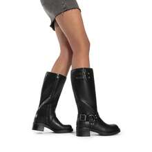 Botas Largas para Mujer, Botas de Motociclista para Dama con Punta Cuadrada - Negro - Ver 7