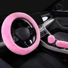 3/6pcs Winter Rabbit Plush Car Steering Wheel Cover Elastic Handle Cover Hand Brake Gear Set Car Accessories Interior - Multicolor - View 14