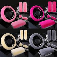3/6pcs Winter Rabbit Plush Car Steering Wheel Cover Elastic Handle Cover Hand Brake Gear Set Car Accessories Interior - Multicolor - View 2