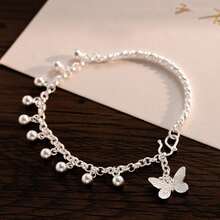 1Pc Sterling Silver Butterfly Bell Charm Bracelet For Women - Dainty Minimalist Jewelry, Everyday Daily Wear Accessory, Cute Gift Idea For Her Birthday/Christmas - Bạc - Xem 11