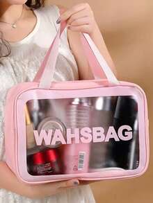 1pc Large Capacity Transparent PVC Travel Cosmetic Bag, Portable Waterproof Toiletry Organizer For Students, Business Trip Travel Essentials Holiday Vacation Bag For School Makeup Bag Cruise Essentials Toiletry Bag For Women