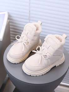 Girls' Leather Boots, Warm Thermal Lining, Thick Sole, British Style Boots, Suitable For Winter - Beige - View 3