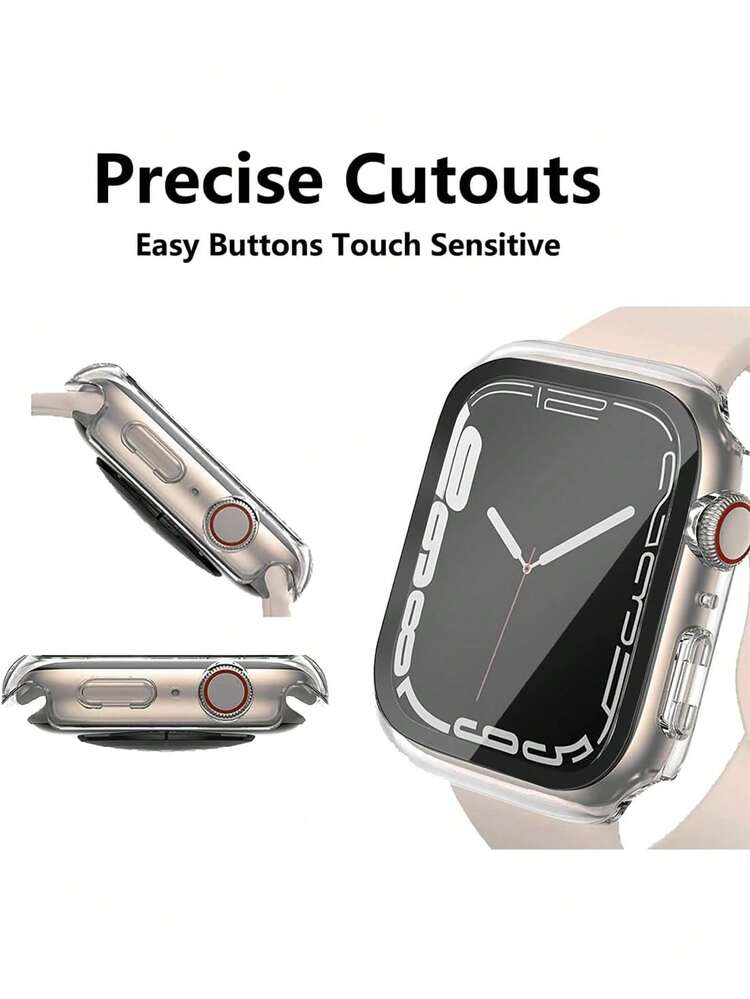 2个透明PC+钢化玻璃一体式表壳，防震、防刮、时尚保护套，兼容 40mm/41mm/42mm/44mm/45mm/46mm/49mm表壳，兼容 Ultra/SE/11/10/9/8/7/6/5/4系列，佩戴舒适，男女通用，全方位保护 - 透明+透明 - 查看 8