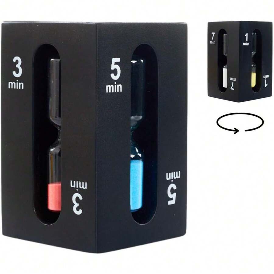 COSHANO Reloj de Arena 4 en 1 con Temporizador 1-3 - 5-7 Minutos, ideal para la gestión del Tiempo y decoración - Negro - Ver 1