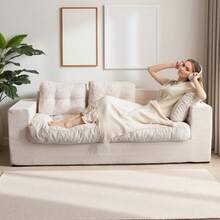 MAXYOYO Convertible Sofa Bed,Pull-Out Three-Seat Sofa Bed,Two-In-One Folding Sofa Bed,Filled With High-Density Foam,Folding Floor Sofa With Pillows,Suitable For Living Room,Bedroom,Study - 米色 - 查看 9