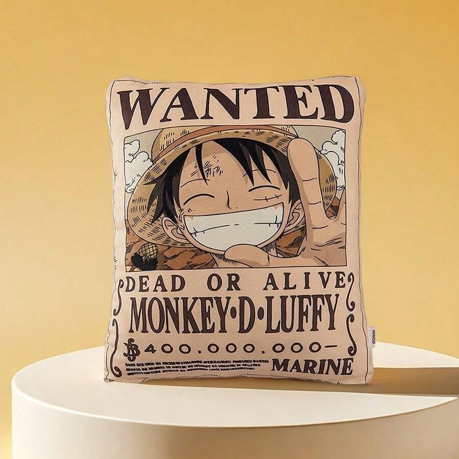 Miniso One Piece Classic Series - 16 - Inch Luffy Throw Pillow - Made Of Soft And Skin - Friendly Fabric, With Realistic Wanted Poster Pattern, Super Comfortable Cushion For Watching TV On The Sofa (1 PC)