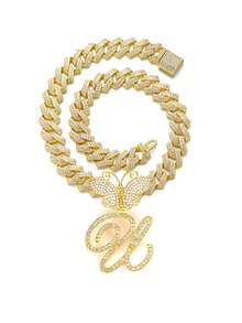 银色女士项链 A-Z 首字母个性化嘻哈经典蝴蝶字母吊坠链项链和手链套装饰物 26 个幸运字母，适合男女日常佩戴情人节时尚珠宝礼物，妈妈，母亲，母亲节，礼物 - 蝴蝶型 - 查看 38