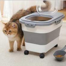 ​​Foldable Pet Food Storage Container - Multi-Functional Storage For Dog/Cat Food, Rice, Flour With Scoop & Bowl​ - Grey - View 2