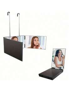 Espelho Triplo - Vidro Genuíno | Espelho Triplo para Cortes e Penteados | Ferramenta de Corte de Cabelo DIY para Aparar, Cortar ou Raspar a Cabeça e a Nuca em Casa | Ajustável, Portátil, Penteado Sem Esforço - Espelho de Maquiagem Triplo Multifuncional, Adequado para Homens e Mulheres - Perfeito para Maquiagem, Penteados, Edição Preta | Design Mãos Livres | Barato | Ótimo para Presentear | Maquiagem | Ferramentas de Maquiagem | Presentes Baratos | Presentes para Mulheres | Presentes de Natal