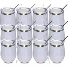 Copa de vino sin tallo MEWAY-355 ml con tapa deslizante|Acero inoxidable de doble pared al vacío|Conservación en Frío y Calor para Vino, Café, Cócteles y Bebidas|Muy adecuado para regalar - Arcoíris blanco - Ver 13