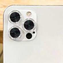 3 piezas Protector de lente de cámara compatible con iPhone, con anillo de metal brillante con rhinestone y película resistente a los arañazos de dureza 9H, accesorio de moda, funda protectora amigable para el usuario aplicable a protección diaria, oficina, hogar, cubierta de cámara de teléfono a prueba de agua, a prueba de golpes y anti-caída