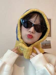 1 Bộ mũ Balaclava màu xám dành cho nữ, khăn len Beanie cho mùa thu/đông, thích hợp cho ngày lễ và sử dụng hàng ngày - Màu vàng - Xem 3