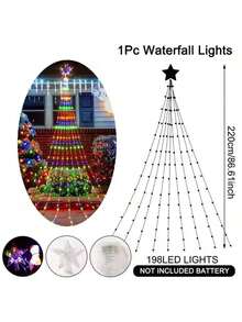 1pc Christmas Waterfall Fairy String Lights With Topper Star For Christmas Tree Decorations - Multicolor - View 9