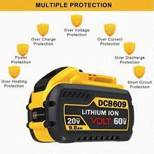 4pcs 9.0Ah DCB609 20V/60V Max Replacement Battery For  60V Battery DCB606 DCB612 Compatible With  20V/60V MAX Cordless Power Tools Lithium-Ion Battery Fit With  20V 60V Cordless Power Tools - 黃色 - 查看 3