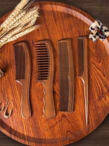 1 件经典仿木纹防静电塑料发梳套装，适合日常使用，婚礼派对礼物/伴娘礼物，木纹梳子，宽齿梳，鼠尾梳，胡须梳，细齿专业发梳套装，适合女士、男士理发造型/卷发/梳理/分缝/胡须，顺发刷 - 彩色 - 查看 2