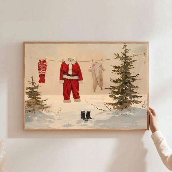 1 pieza Póster de lienzo de pintura rústica minimalista de Papá Noel sin marco para decoración de lavandería, sala de estar, dormitorio, decoración del hogar moderna, decoración navideña, decoración de otoño, decoración de cumpleaños, decoración de fiesta, decoración de vacaciones, decoración de pared, adornos de Halloween, decoración de Navidad, decoración de árbol de Navidad, decoración de regalos, decoración de boda, decoración de Acción de Gracias