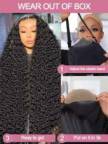 NARNI 30 Inch Glueless Wigs Human Hair Pre Bleached Knots 6x4 HD Pre Cut Lace Natural Hairline Curly Human Hair Wig For Women 250% Density Glueless Wig Ready To Wear And Go Wig Natural Black Color - Natural Black - 查看 3