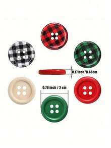 50pcs Christmas Wooden Buttons, 6 Colors, 0.79 Inch, Plaid Wooden Buttons With 4 Holes, Black And Red Wooden Buttons, Plaid Craft Buttons, Round Decorative Buttons, DIY Sewing Christmas Stocking Decor, Christmas Holiday Supplies