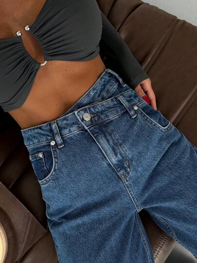 SQUALO Jeans de mujer con efecto lavado en azul, desgarrados y con efecto desgastado, estilo urbano
