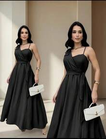 Women's Long Dress With Wrap Neckline And Lastex Cup - Elegant For Parties, Weddings And Special Events - Black - View 1