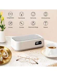 Ultrasonic Cleaning Device 48000 Hz, 640 Ml Glasses Cleaning Device, Ultrasonic Cleaner With 4 Modes, Ultrasonic Cleaner Suitable For Glasses, Jewellery, Watches, Dentures, Coins, Etc. - 白色 - 查看 3