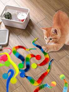 8pcs/5pcs/1pc Caterpillar Shaped Elastic Ball Cat Toys - Interactive Indoor Cat Toy Ball, Durable Polyester Pet Toys (Random Color)