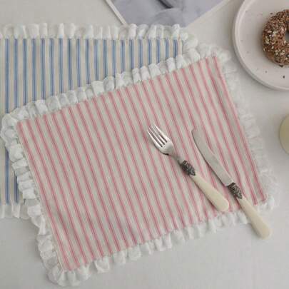 1/2/6/10 件经典条纹褶皱蕾丝心形装饰餐巾，适合情人节、婚礼、日常使用