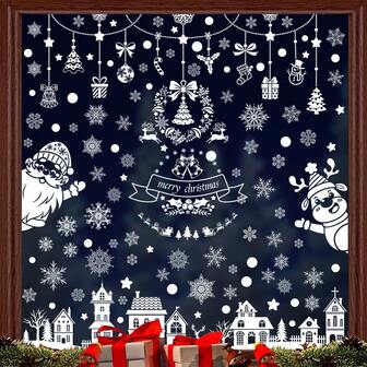 121pcs (9 Sheets) Christmas Window Clings Decor Set - Static Cling Stickers, Double-Sided, Adhesive-Free, Featuring Santa Claus, Reindeer, Christmas Stockings, Ornaments, Snowflakes, Christmas Trees And Cozy Home Scenes - Reusable Holiday Decorations, Suitable For Home And Office Christmas Celebrations