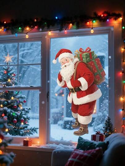 1 Pc Santa Claus Window Sticker Decoration - Static Sticker Christmas Decoration, Suitable For Homes, Doors, Glass - Indoor Christmas Decoration, Snowy Winter Scene, Wonderful Christmas Holiday Decoration Gift, To Add Festive Atmosphere To Your Home
